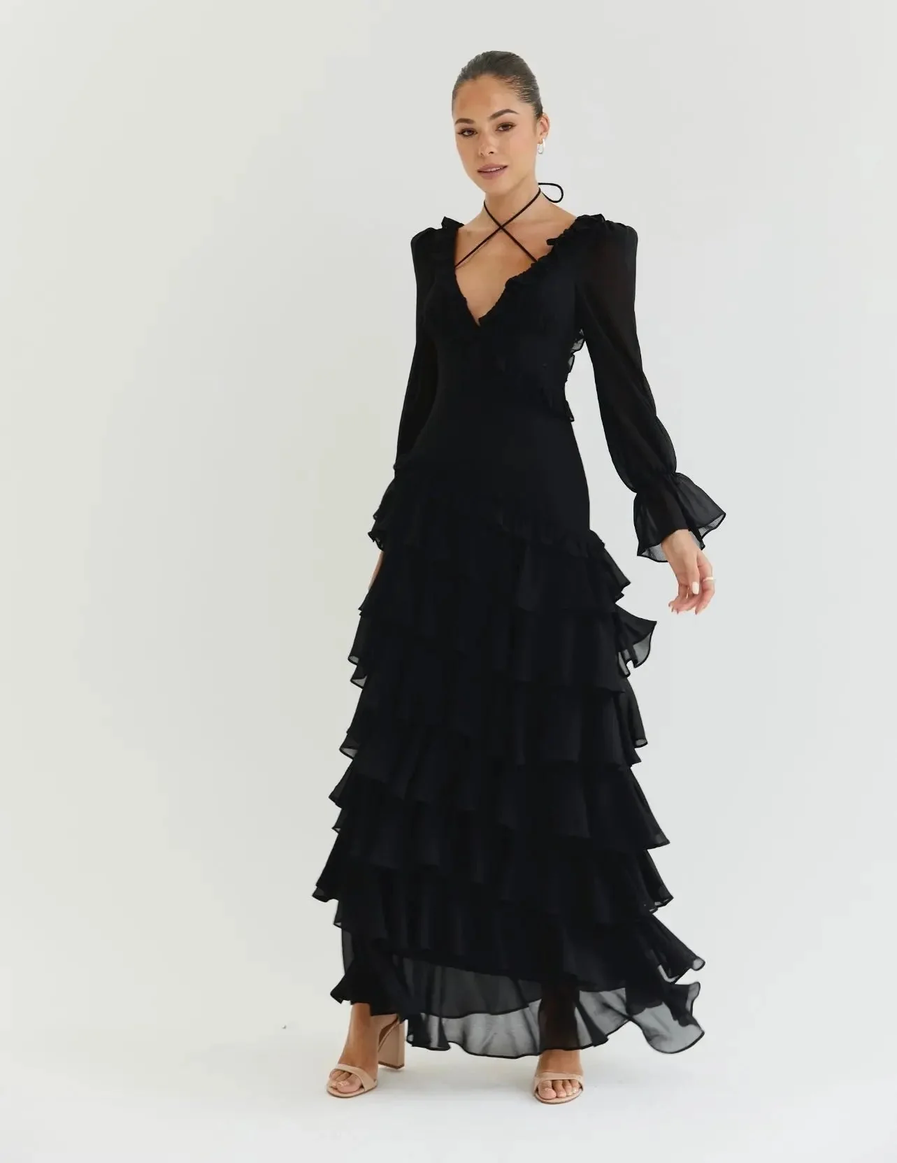 ALB RUFFLE DRESS BLACK - Image 4