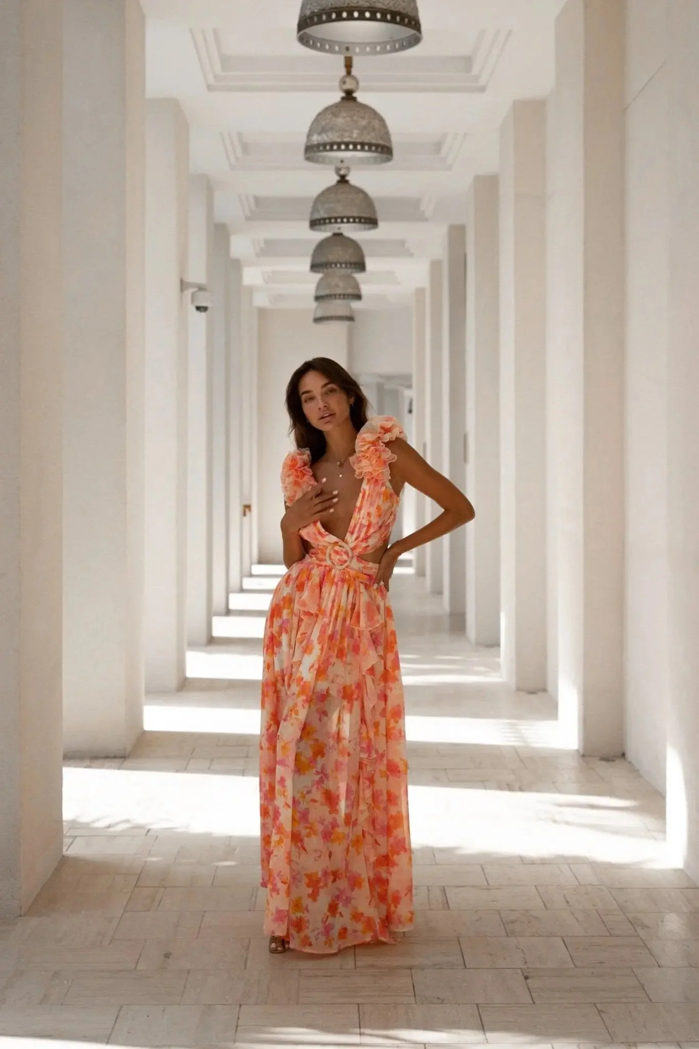 CASSINI MAXI DRESS ORANGE FUCHSIA FLORAL - Image 3