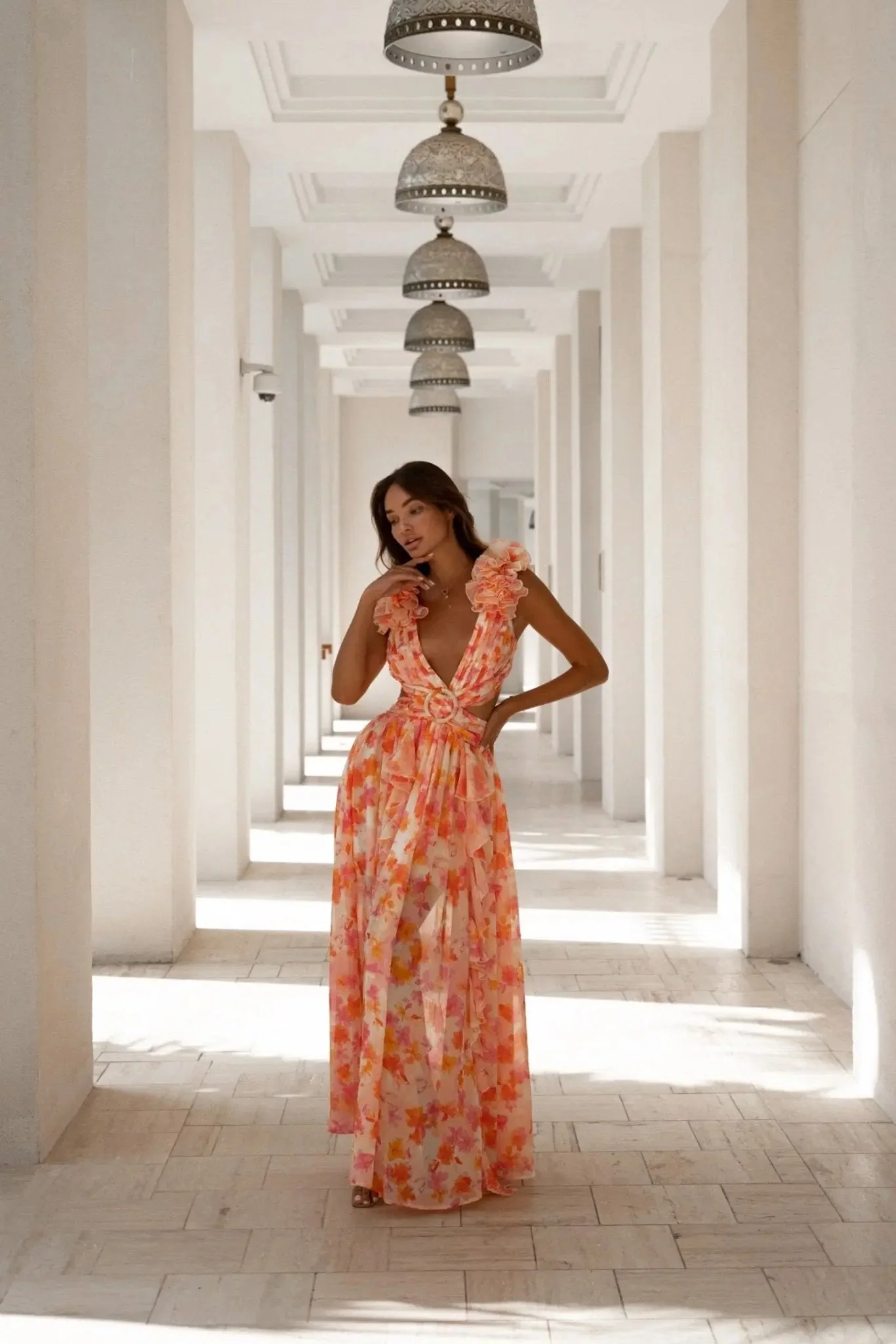 CASSINI MAXI DRESS ORANGE FUCHSIA FLORAL - Image 8