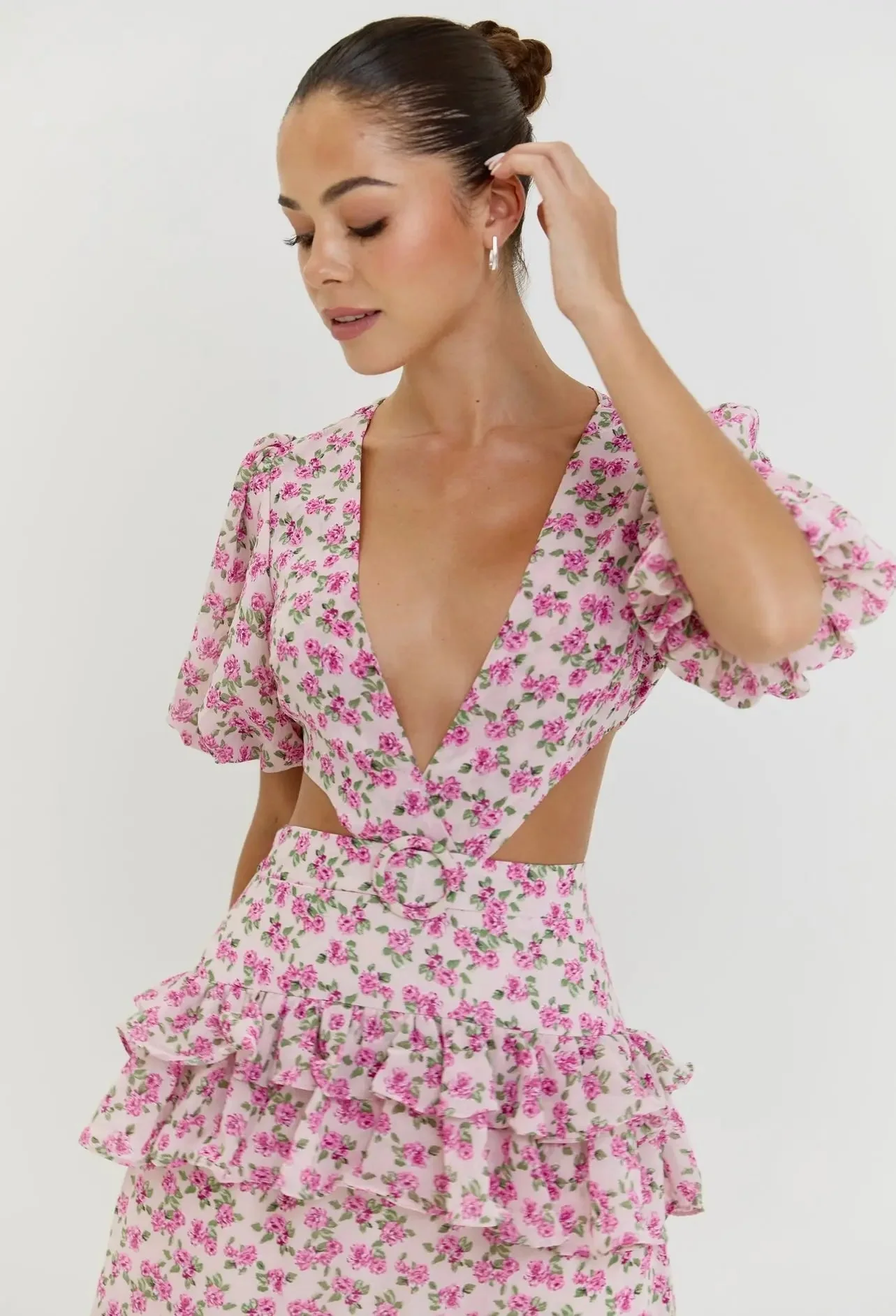 CASSINI CAP SLEEVE DRESS PINK FLORAL - Image 6