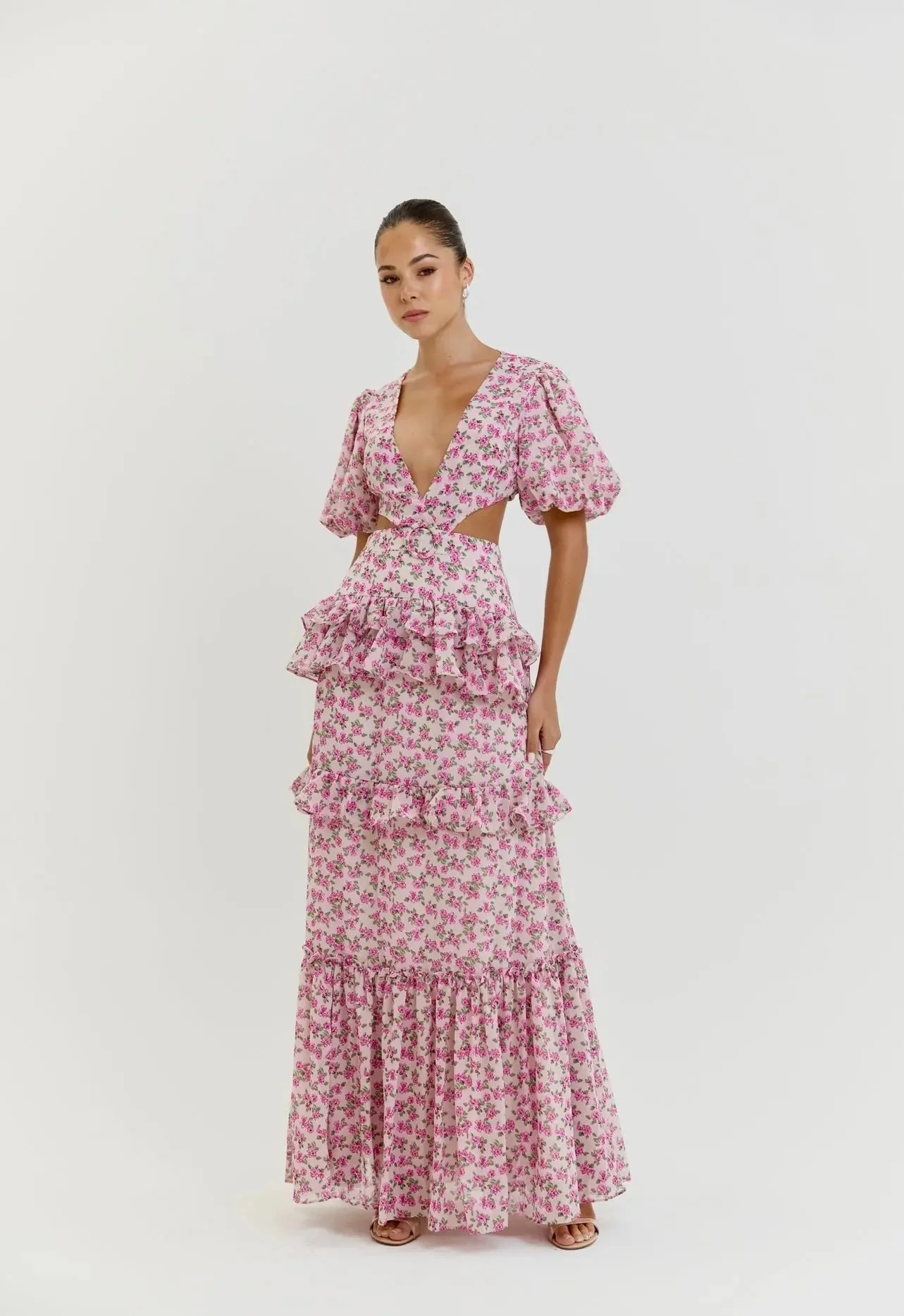 CASSINI CAP SLEEVE DRESS PINK FLORAL - Image 7