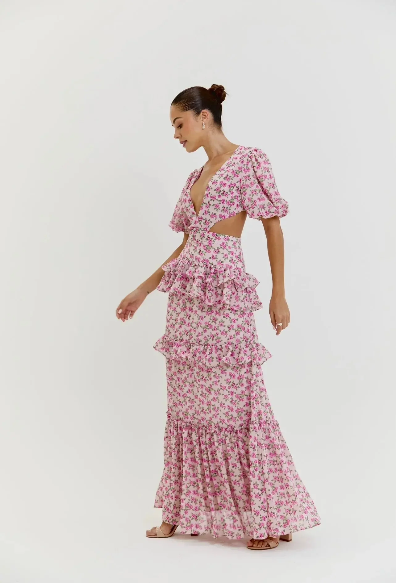 CASSINI CAP SLEEVE DRESS PINK FLORAL - Image 8