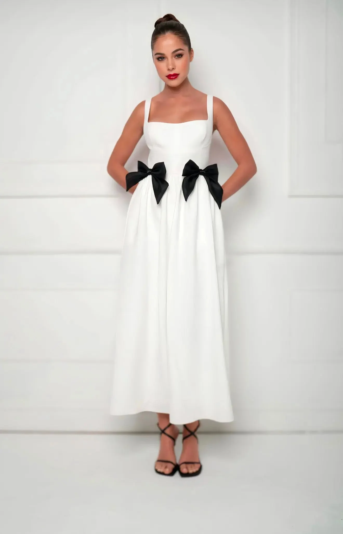 BOW MIDI DRESS WHITE - Image 12