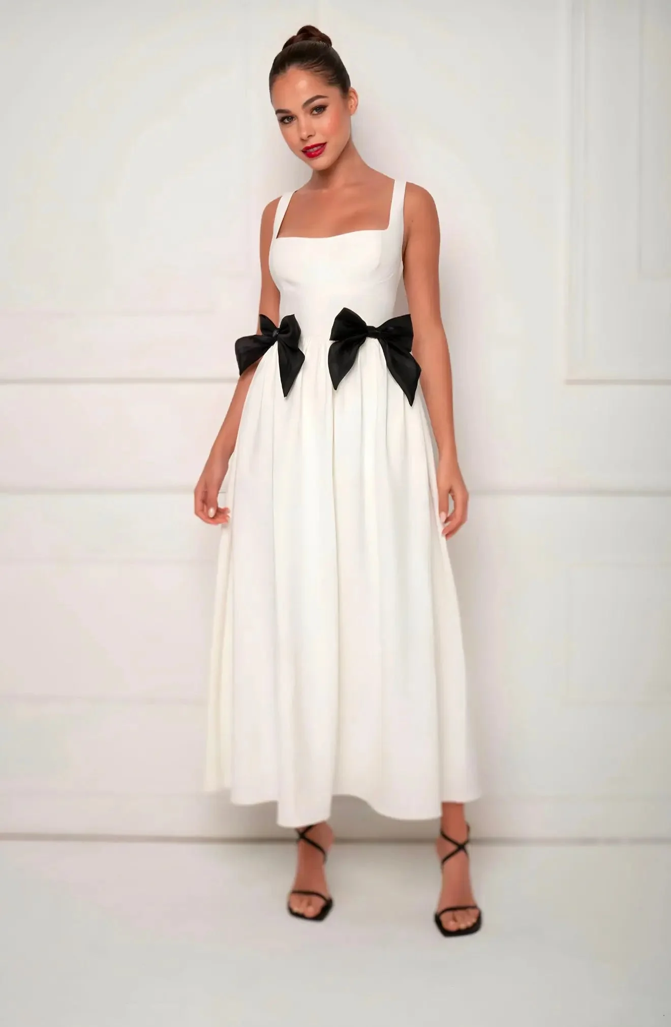 BOW MIDI DRESS WHITE - Image 13