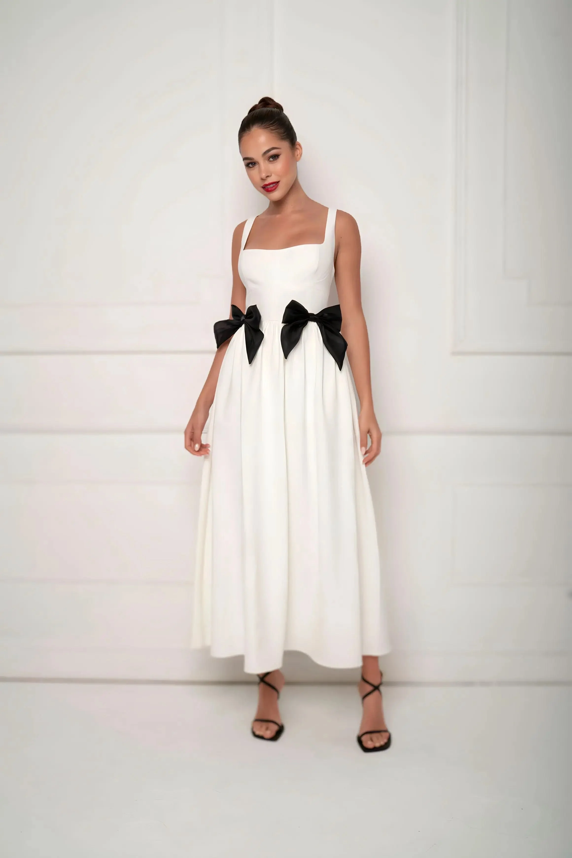 BOW MIDI DRESS WHITE - Image 8