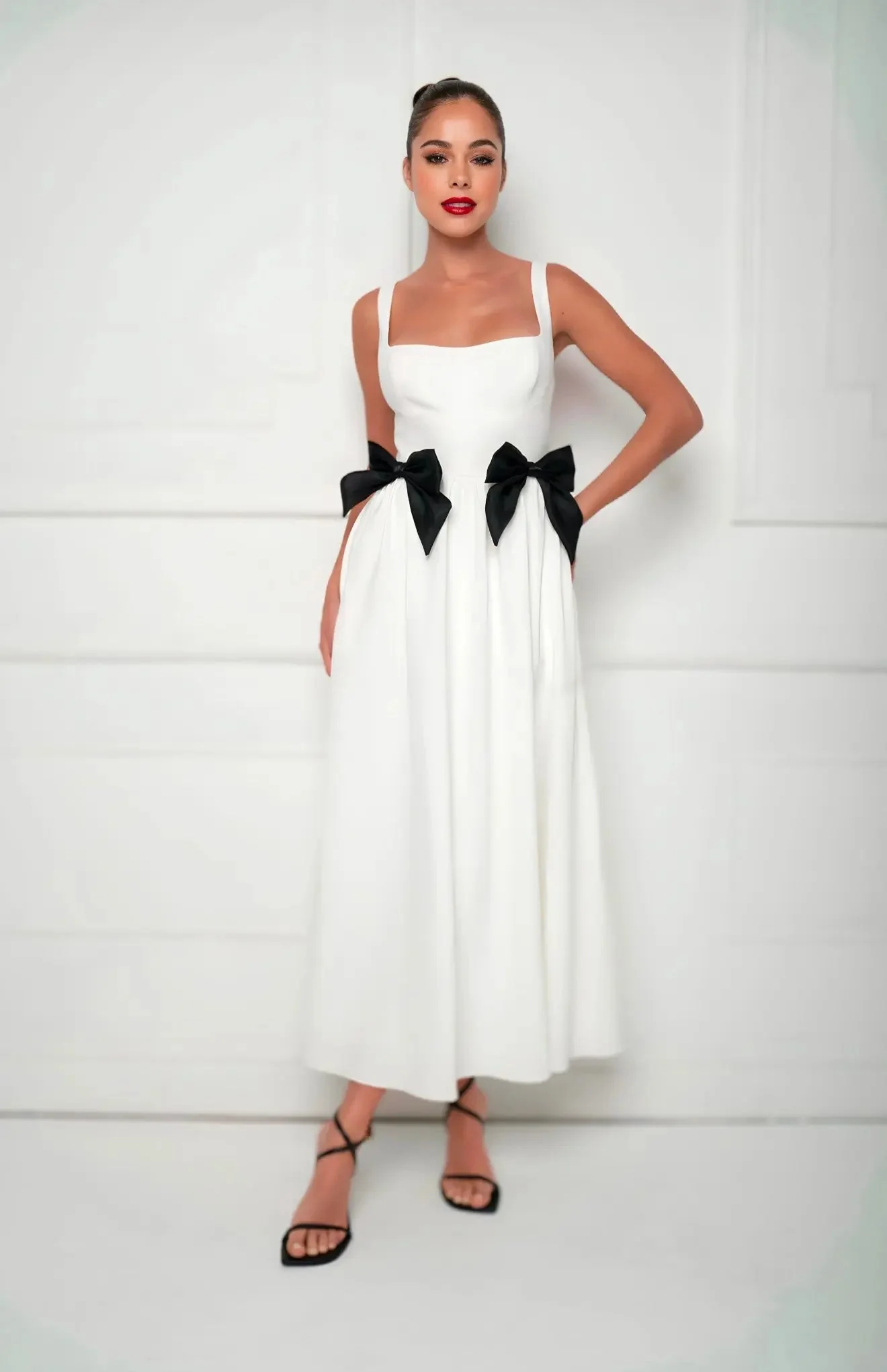 BOW MIDI DRESS WHITE - Image 9