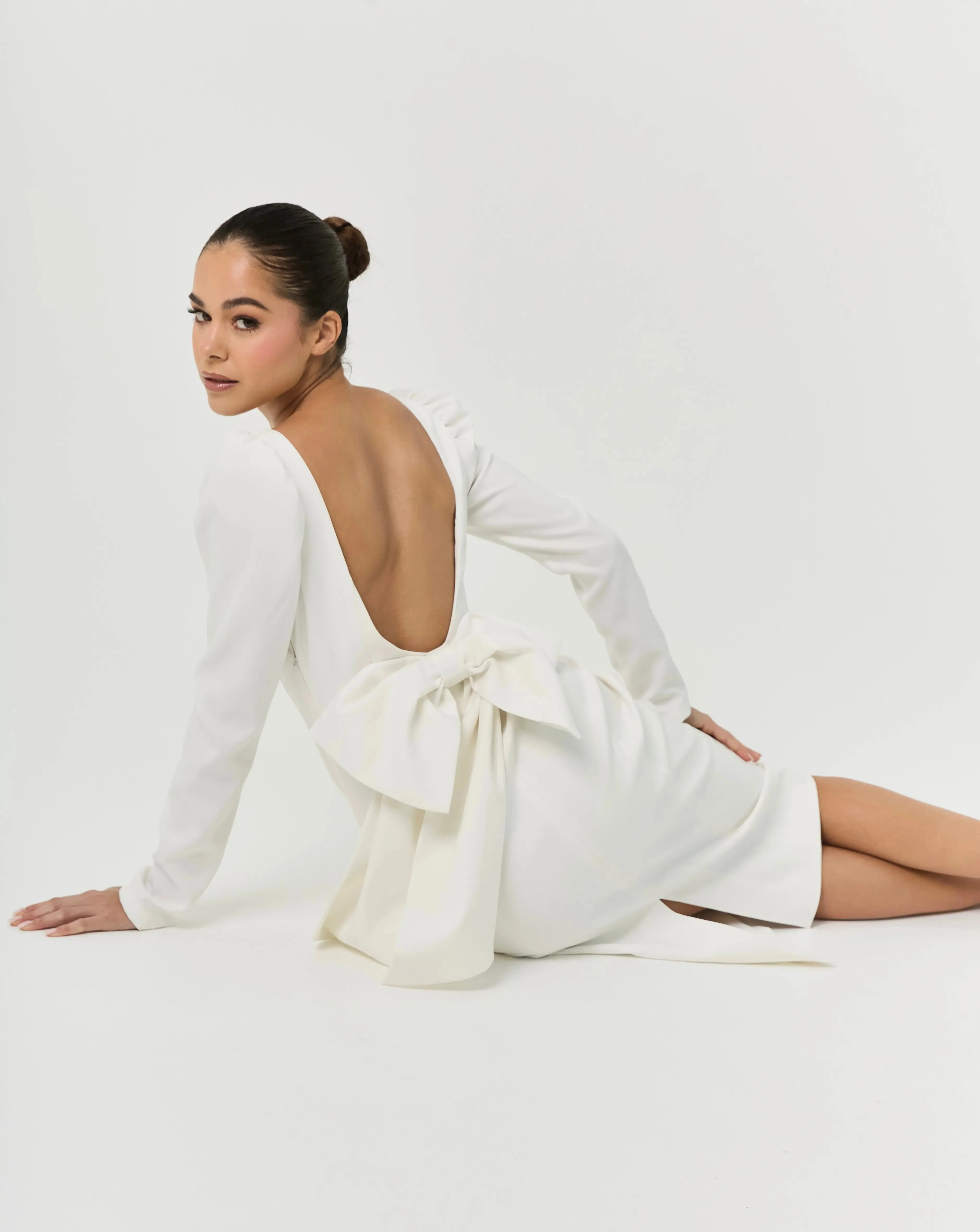 BOW MIDI DRESS WHITE A-LINE - Image 11