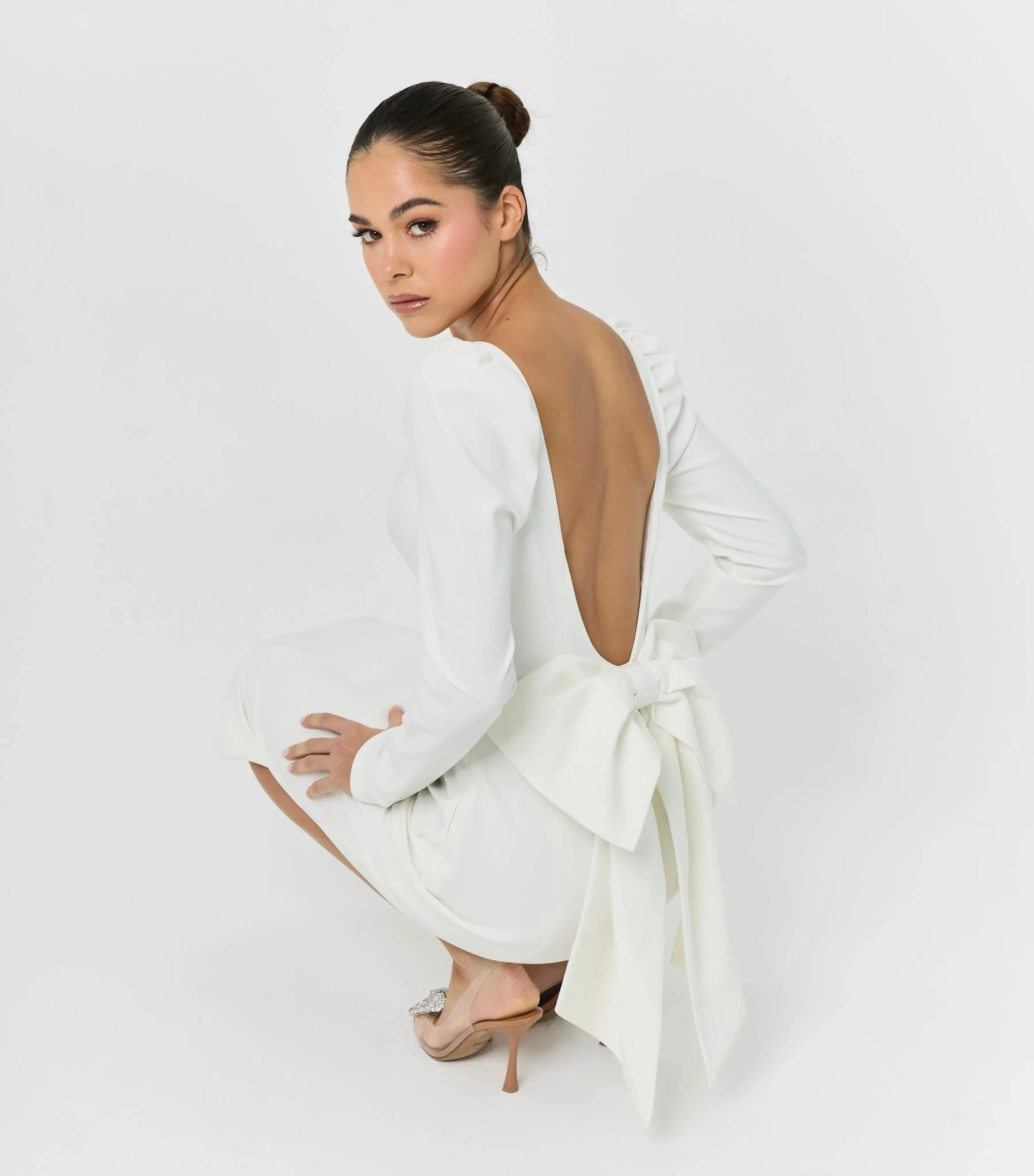 BOW MIDI DRESS WHITE A-LINE - Image 13