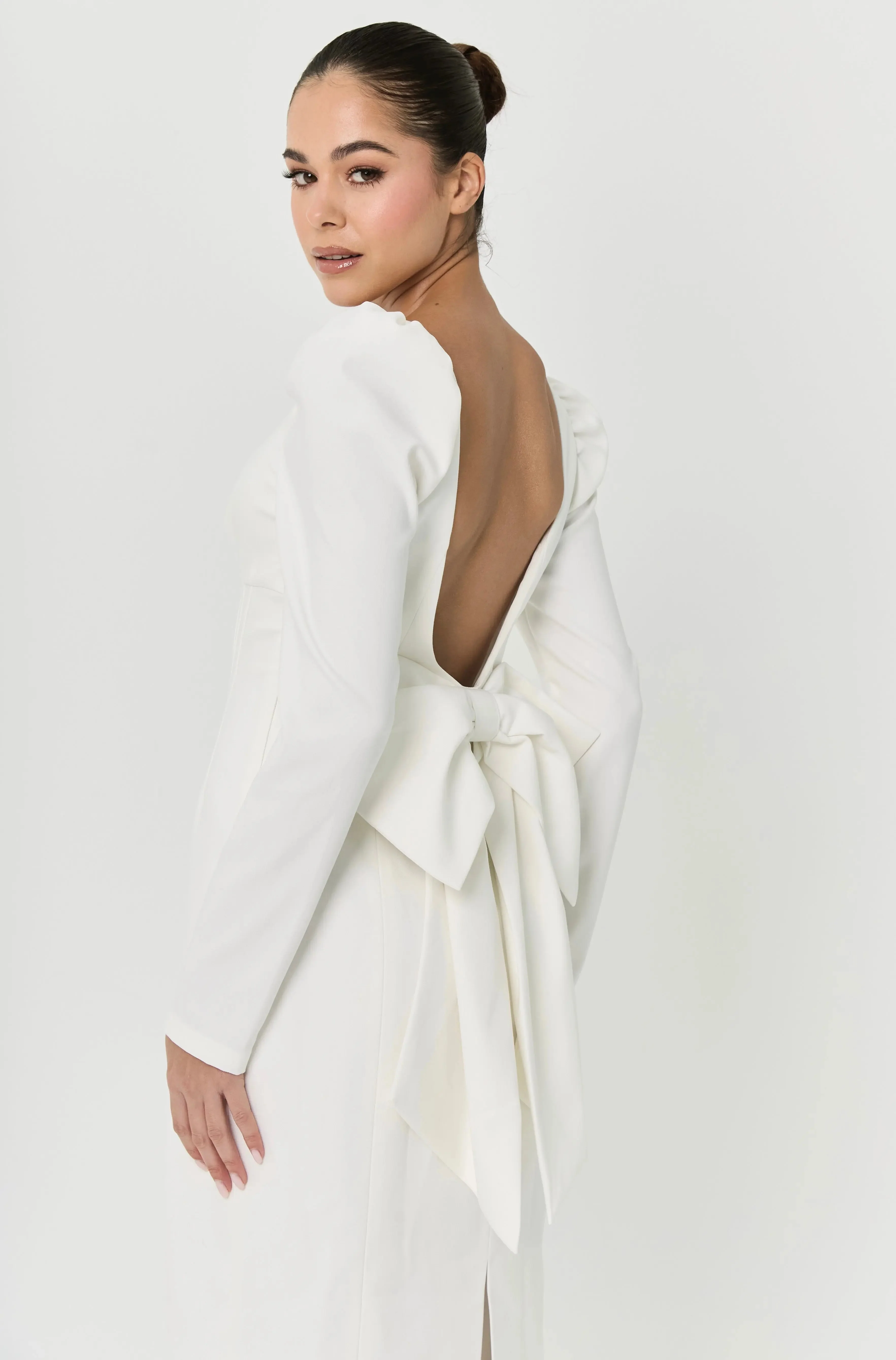 BOW MIDI DRESS WHITE A-LINE - Image 15