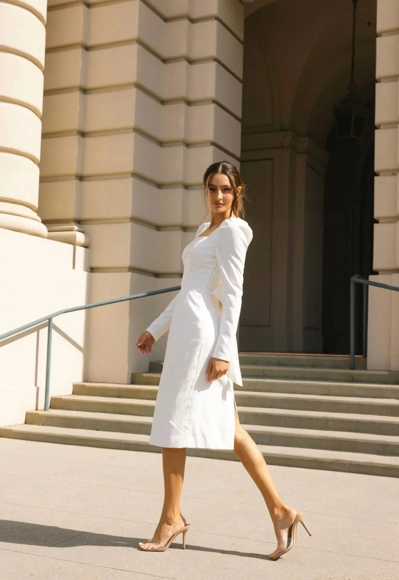 BOW MIDI DRESS WHITE A-LINE - Image 16
