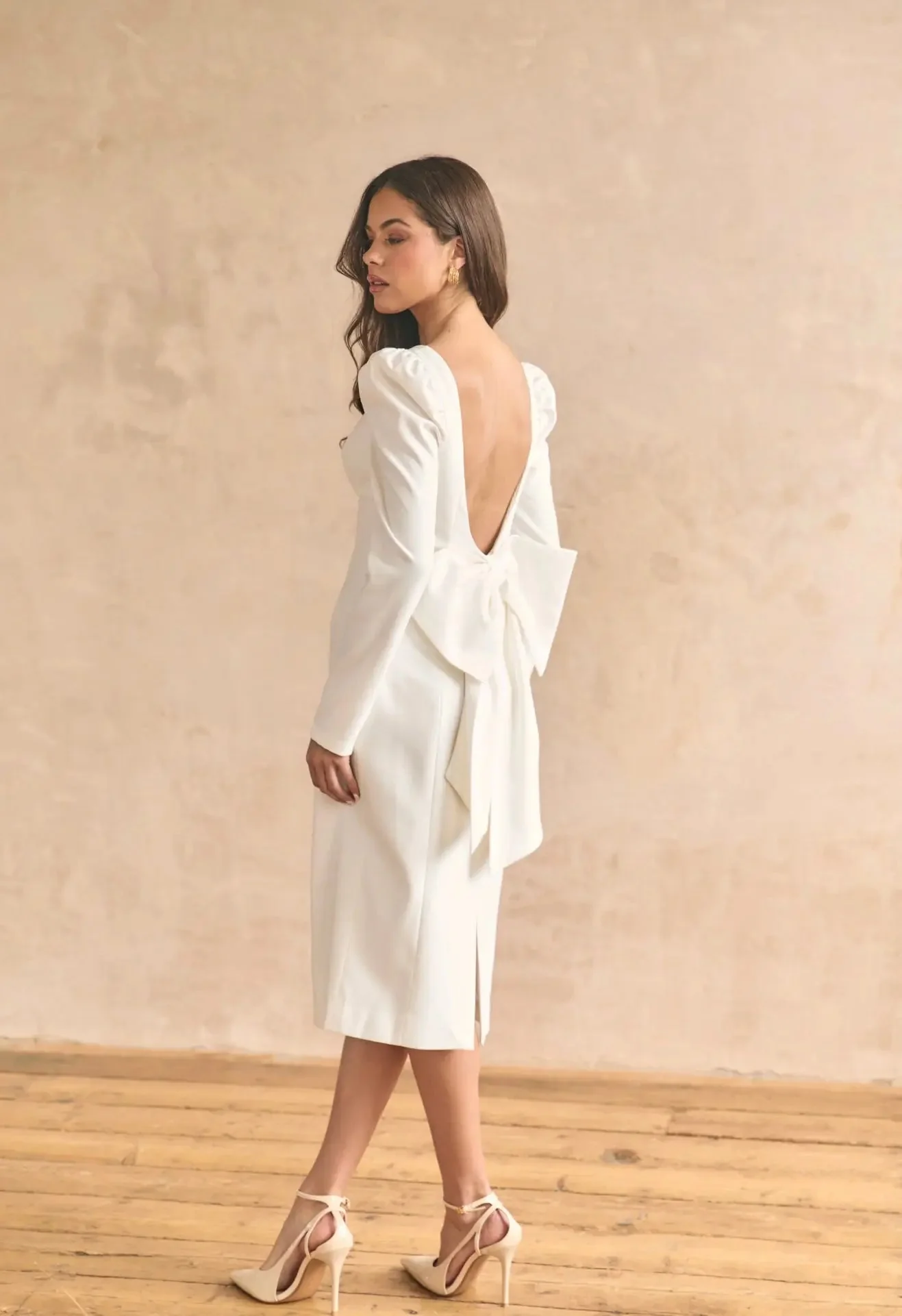 BOW MIDI DRESS WHITE A-LINE - Image 3