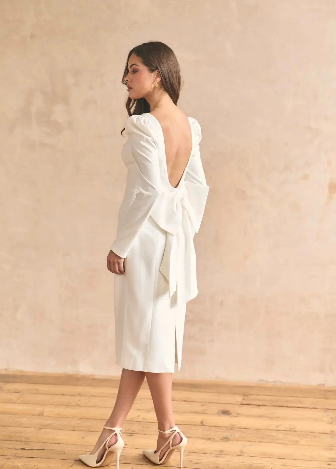 BOW MIDI DRESS WHITE A-LINE - Image 4