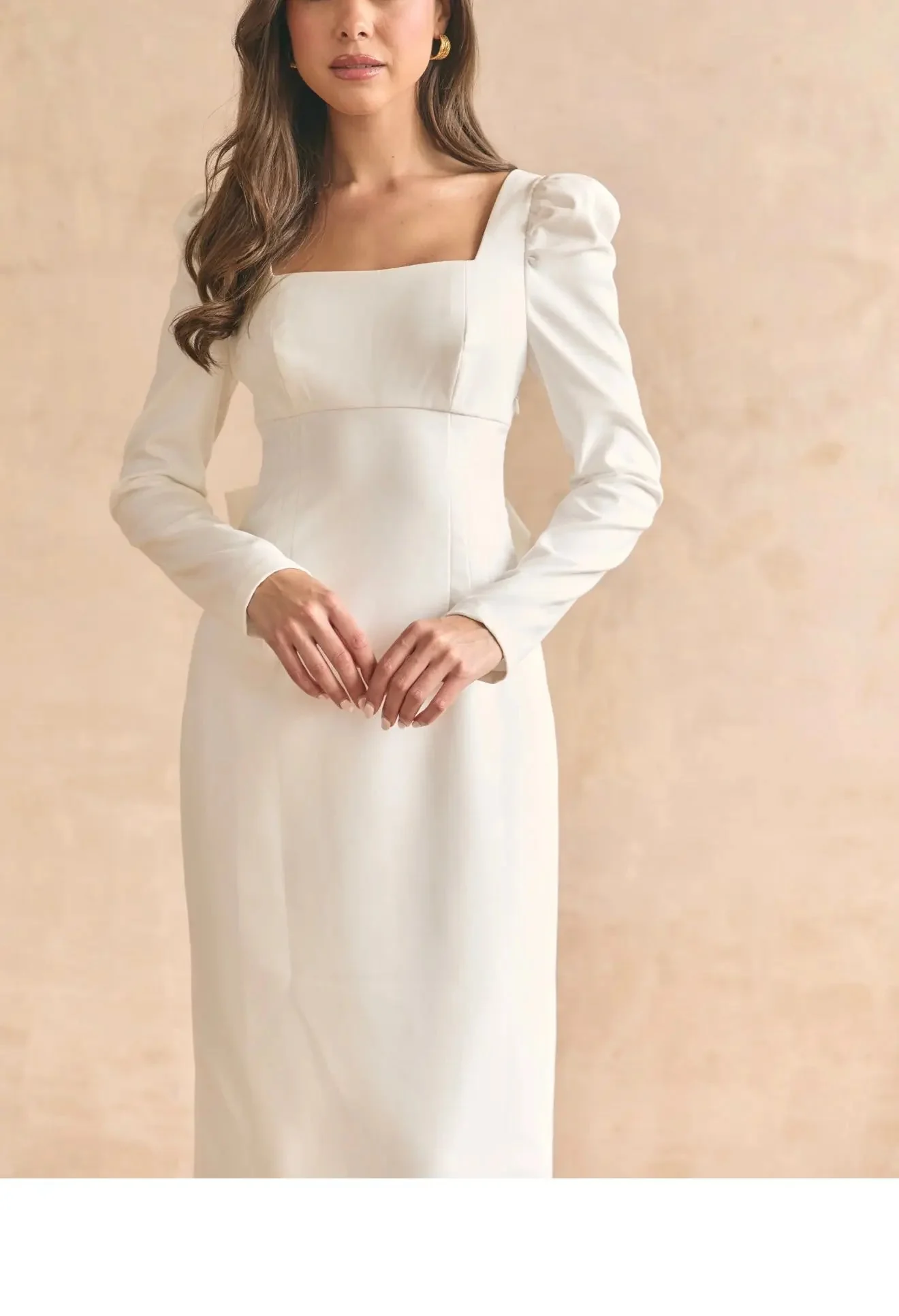 BOW MIDI DRESS WHITE A-LINE - Image 5